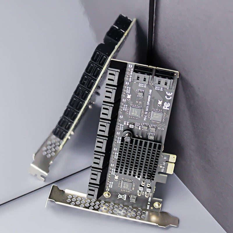 GLOTRENDS بطاقة توسيع SATA 20 منفذ PCIe X1 مع كابلات SATA والطاقة، متوافقة مع Windows وLinux وMac OS وNAS - Image 2